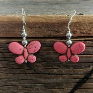 Pink stone handmade fishing earrings